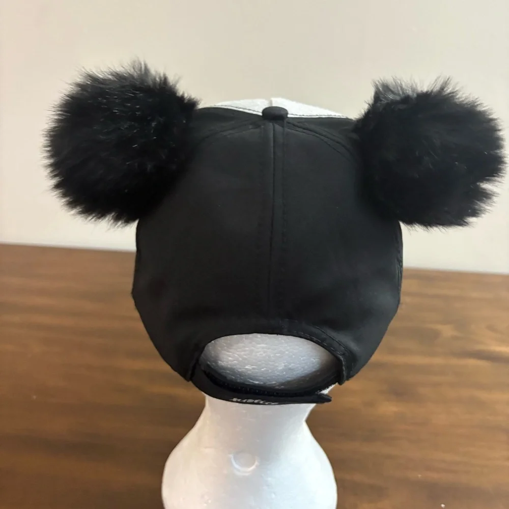 Justice Girls Black Hat Letter L with Pom Poms